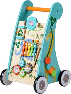 Productafbeelding van Kids Houten Loopstoeltje en Activiteitencentrum - Kinderspeelgoed - Peuter-Speelgoed - Safari Dieren