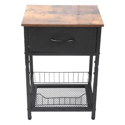 Image de Table de chevet avec tiroir en tissu, structure en acier au carbone, table d'appoint pour chambre à coucher moderne