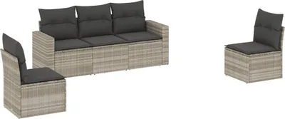Produktbild von vidaXL 5-tlg. Garten-Sofagarnitur mit Kissen Hellgrau Poly Rattan