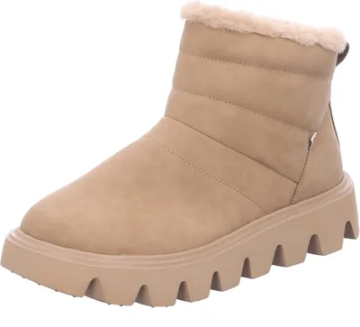A single beige winter boot is shown against a white background.