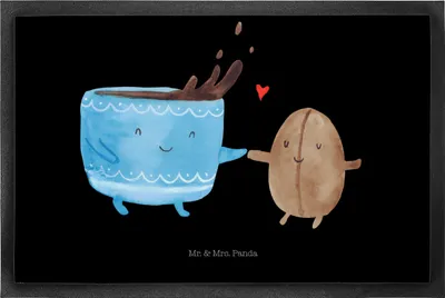 Produktbild von Mr. & Mrs. Panda fußmatte Kaffee Bohne 50 x 75 cm - Schwarz - Geschenk, Schmutzmatte, Glück, Kaffeebohne, Zufriedenheit, Lustige Sprüche, Schuhabstreifer, Eingangsteppich