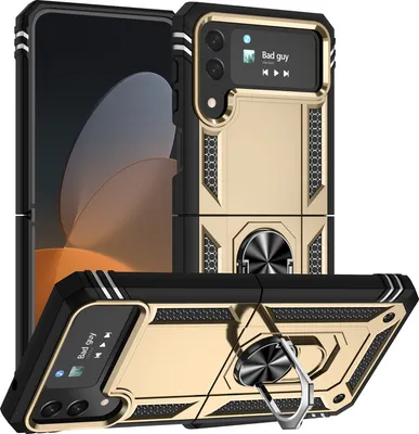 Produktbild von Samsung Galaxy Z Flip4 Hülle, Dual Layer Militäre Fallschutz Schutzhülle mit Ringhalterung Ständer für Samsung Galaxy Z Flip 4 5G Gold