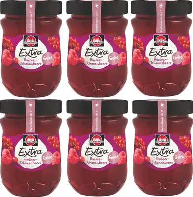 Produktbild von Schwartau Extra Himbeer Johannisbeer Fruchtaufstrich 340g 6er Pack