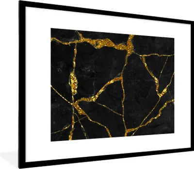 Produktbild von MuchoWow® Gerahmtes Poster Marmor - Gold - Schwarz - Marmoroptik - Glitter 80x60 cm - Poster mit Schwarzem Bilderrahmen Wandposter Rahmen Foto Bilder - Schlafzimmer-Dekorationen - Fotoposter