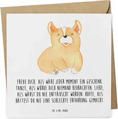 Produktbild von Mr. & Mrs. Panda Grußkarte Corgie - Weiß - Geschenk, Glückwunschkarte, Lebensfroh, doppelkarte, anlasskarte, Welsh Pembroke, Sprüche, Klappkarte, Corgi, Hund, Spruch