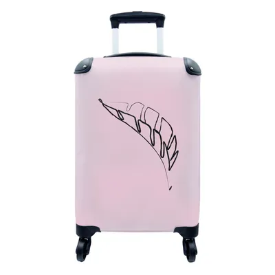 Produktbild von MuchoWow® Koffer Handgepäck Trolley Rollkoffer Kleine Reisekoffer mit 4 Rollen - Blatt - Rosa - Strichzeichnung - Cabin Size < 55x40x23 cm & 55x40x20 cm - Fotokoffer - Kabinenkoffer - Boardgepäck - Reise-Box - Reisekoffer - Reisegepäck - Koffer mit Bild - Trolley für Kinder