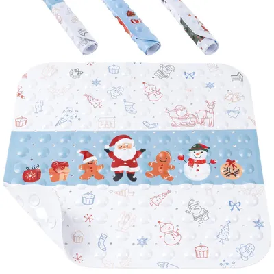 Productafbeelding van Antislip douchemat, 53 x 53 cm, vierkant, blauw-wit, kerstthema, PVC, met zuignappen en afvoergaten