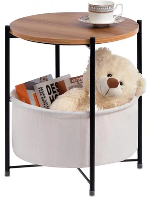 Produktbild von Beistelltisch mit Korb rund Holz beige 42 x 51 cm