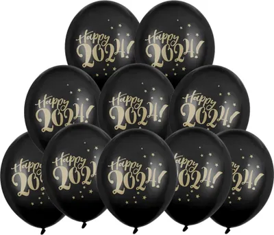 Obrázek produktu pro Balónky 30 cm „Happy 2024!“ v pastelově černé barvě, 10 ks