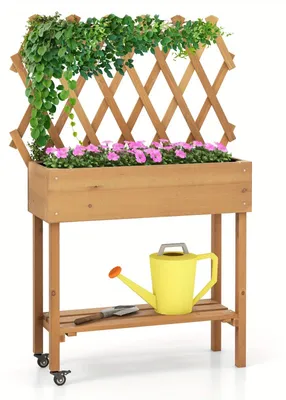 Image de Bac à fleurs surélevé - Jardinière surélevée - Pot à fleurs - Jardinière - Bac à fleurs avec treillis - Structure en bois