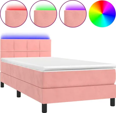 Obrázek produktu pro vidaXL Postel Boxspring s matrací a LED diodami růžová 90x200 cm Velvet