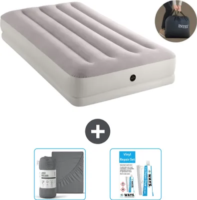 Produktbild von Intex Luftbett - 1 Person - 99 x 191 x 30 cm - Grau - Inklusive Pumpe - Spannbettuch en Reperaturset