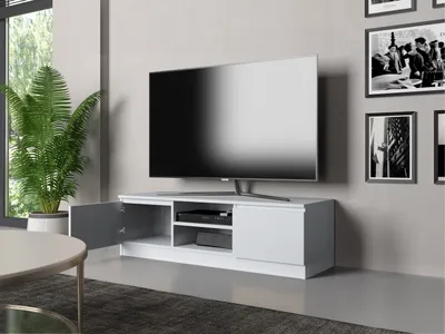 Produktbild von CDF TV-Schrank 120 | Farbe: Mattweiß| Moderner Fernsehtisch | Ablagen für Audio-/Videogeräte | Stauraum für Kleinigkeiten