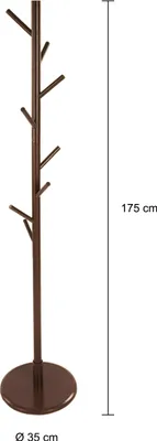 Obrázok produktu pre QUVIO Drevený vešiak na kabáty - výška 175 cm - 8 háčikov - Vešiak na kabáty - hnedý