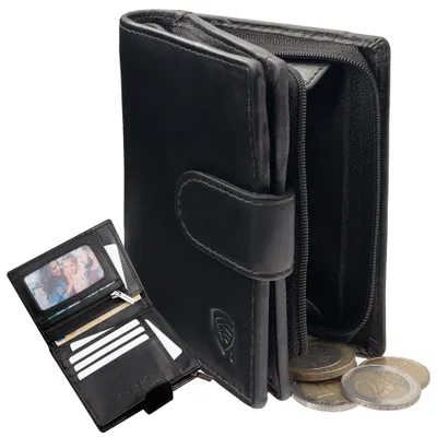 Produktbild von Geldbörse Herren RFID Hochformat Schwartz Echtleder Riegelbörsel RFID-Schutz Münzfach mit Reißverschluss, SM-906PBL / KORUMA