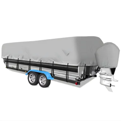 Produktbild von Pontoon Boot Abdeckplane 520–610 cm - 300D Oxford Gewebe - Wasserdicht & UV-beständig - Winddichte Gurte & Aufbewahrungstasche - Grau