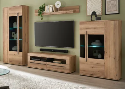 Produktbild von Wohnwand "Design-D" in Evoke Eiche Wohnkombination Set 4-teilig 340 cm, mit Soft-Close und inklusive Beleuchtung