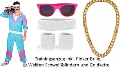 Produktbild von Uni 80 er Jahre Trainingsanzug mit Brille , weißem Schweißband und Prolliger Goldkette XXL - ab 190 cm