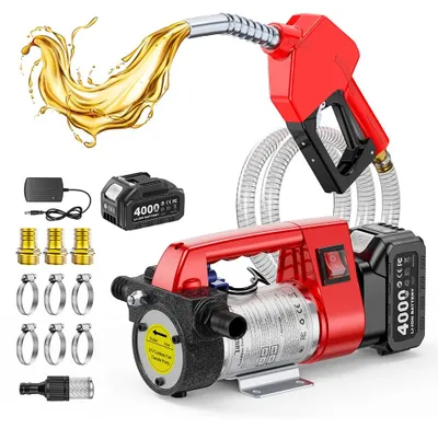 Image de Pompe de transfert de carburant sans fil - Pompe à diesel - 18 V - 1 batterie de 4,0 Ah - Pour diesel, kérosène et biodiesel - 12 GPM - 2 x 2 m tuyaux