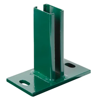 Produktbild von Alberts Pfostenträger für Zaunpfosten für Doppelstabmatten, zum Aufschrauben, Platte 150 x 80 mm, für Pfosten 60 x 40 mm, grün