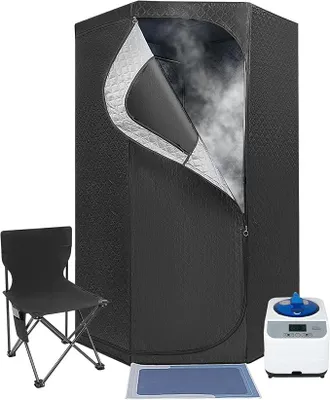 Produktbild von Dampfsauna Tragbare Dampfbadsauna mit 1350W 3L Dampfgenerator, Fernbedienung, Klappstuhl, Mobiles Saunazelt Sauna Indoor mit 9 Temperaturstufen & 5-60 Min