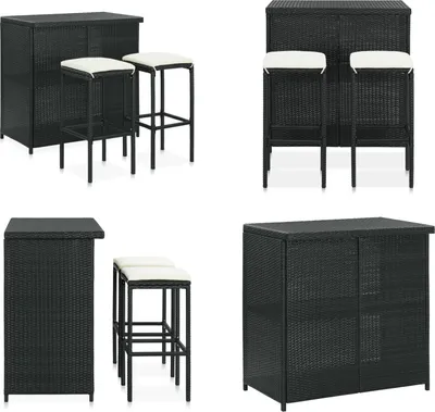 Produktbild von vidaXL 3 tlg. Bar Set Poly Rattan Schwarz - Bar-Set - Bar-Sets - Bartisch Mit Barhocker - Bartische Mit Barhocker