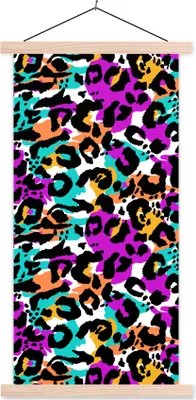 Produktbild von MuchoWow® Textilposter Pantherdruck - Regenbogen - Weiß 60x120 cm mit holzfarbenen Rahmen - Holz