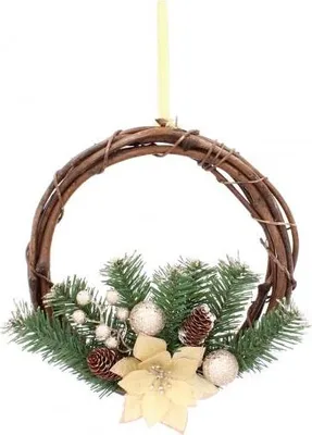Obrázok produktu pre závesný vianočný veniec 30 cm ratanový zlatý