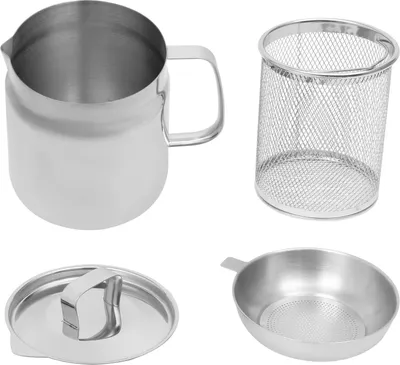 Produktbild von Frittiertopf - Topf mit Korb - 2 l 304 Edelstahl - Ölsieb - Öl-/Fettbehälter - 14,5×15,9 cm - Silber