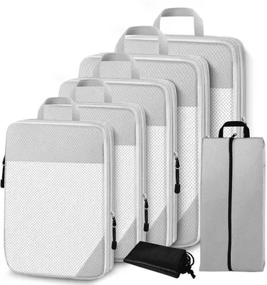 Produktbild von Famanu Kofferorganizer Set - 7-teiliges Kompressionsset für Kleidung und Schuhe - Grau