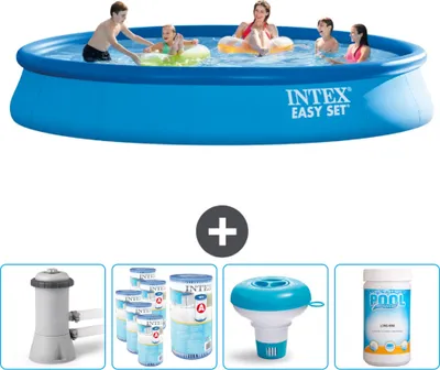 Zdjęcie produktu dla Okrągły nadmuchiwany basen Easy Set firmy Intex - 457 x 84 cm - niebieski - w tym pompa z filtrem - pływak z chlorem - chlor