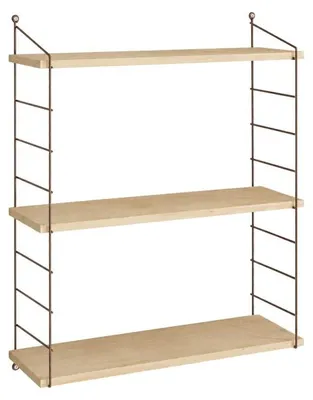 Image de Étagère murale 3 niveaux en panneau mélaminé et métal chêne 72 x 85 x 20 cm