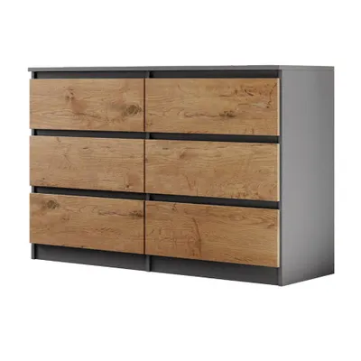 Produktbild von Moderne Kommode LINDA 6S - Sideboard 120cm mit 6 Schubladen & Grifflosen Fronten (Anthrazit+Eiche Lancelot)