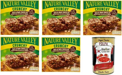 Produktbild von Crunchy fiocchi d'avena con cioccolato fondente Haferflocken mit dunkler Schokolade 5 x 210gr+ Italian Gourmet polpa 400g