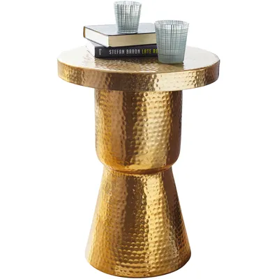 Produktbild von Design Beistelltisch 43x59x43 cm Aluminium Gold | Dekotisch orientalisch rund | Designer Ablagetisch Metall modern | Anstelltisch schmal | Kleiner Hammerschlag Abstelltisch