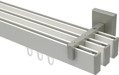 Produktbild von Interdeco Innenlaufstange / Gardinenstange mit Innenlauf Weiß / Edelstahl-Optik, Typ Smartline Paxo (Kappe), 14x35 mm 3-läufig, 220 cm