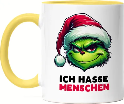 Produktbild von Ich hasse Menschen Tasse Gelb Ironie Weihnachten Lustiger Spruch Fun