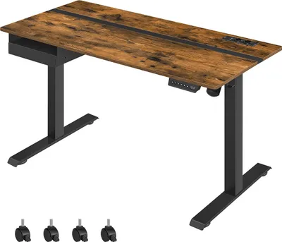 Produktbild von Höhenverstellbarer Schreibtisch 60 x 140 cm, Vintage-Braun-Schwarz