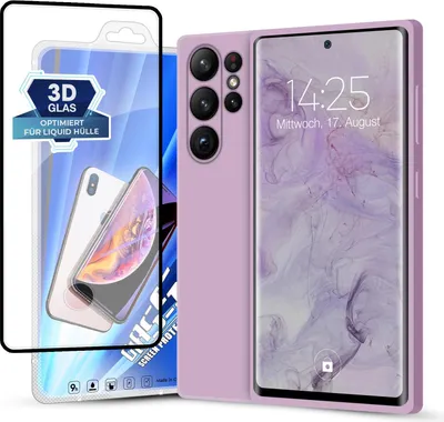 Produktbild von Hülle für Samsung Galaxy S23 Ultra mit 9H Displayglas Displayschutz Plus Case Cover Bumper Silikon Softgrip Schutzhülle Farbe: Lila