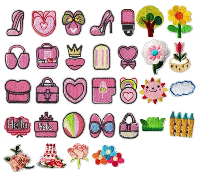 32 Aufbügel-Stickpatches, DIY-Applikationen, bunt, für Kleidung & Accessoires