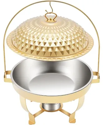 Immagine prodotto di Ciotola riscaldante per buffet - Riscaldatore per buffet rotondo - Metallo - Coperchio in vetro - Supporto - Oro
