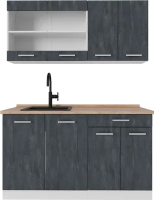 Produktbild von Küchenzeile Vicco R-Line Schwarz Beton 140 cm AP Eiche, Model 47448