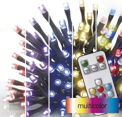LED vánoční řetěz, 16 m, venkovní i vnitřní, RGB, ovladač, programy, časovač