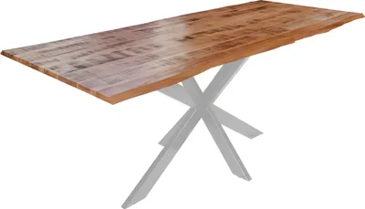 Produktbild von Esstisch Baumkante Massiv Mango naturfarben 180 x 90 silber Spider-Gestell DORA