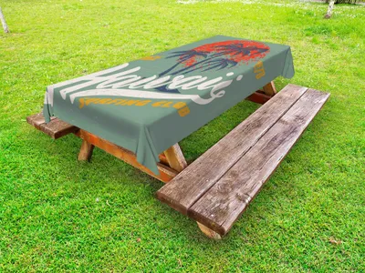 Produktbild von ABAKUHAUS Hawaii Tischdecke Outdoor, Wassersport Palme Orange Sonnen Surfen, Resedagrün Mehrfarbig, 145x210cm