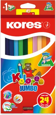 Zdjęcie produktu dla Trójkątne kredki ołówkowe Kores BB93524 "Kolores JUMBO", pudełko 24 szt