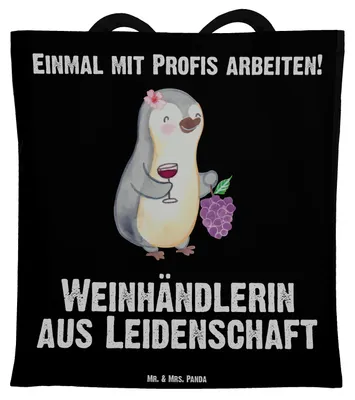 Produktbild von Mr. & Mrs. Panda Schultasche Weinhändlerin Leidenschaft - Schwarz - Geschenk, Jutetasche, Uni Tasche, Tote Bag, studententasche, Büchertasche