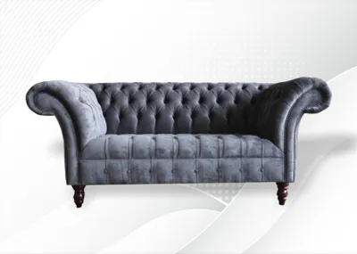 Immagine prodotto di Divano Chesterfield a 3 posti per soggiorno, imbottito, rivestimento in tessuto, grigio
