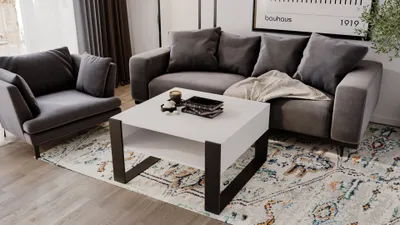 Produktbild von Couchtisch - modernes rustikales Design Wohnzimmer-Tisch Beistelltisch Kaffeetisch Sofatisch Teetisch aus Holz Weiß Matt - Schwarz Matt 68x45x71,5