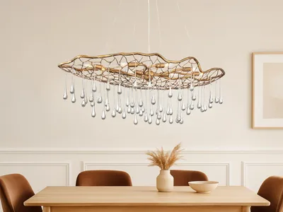 Produktbild von Ausgefallene LED Pendelleuchte mit Glas Behang, Esstischlampe Gold, Breite 107cm